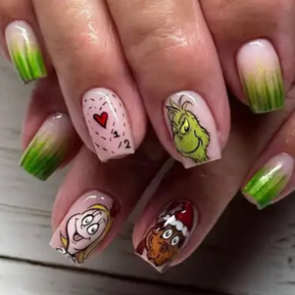 🎄 Grinch Christmas Short Square Press-On Nails